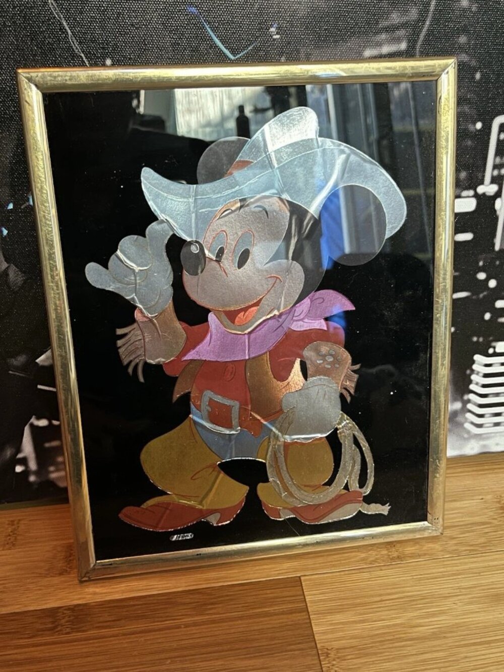 Vintage Disney Cowboy Mickey Mouse Foil Art Print Picture Frame 8x10
